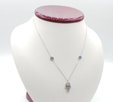 Load image into Gallery viewer, BLUE EVIL EYE HAMZA CHARM NECKLACE