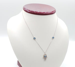 BLUE EVIL EYE HAMZA CHARM NECKLACE