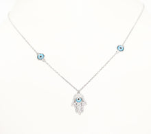 Load image into Gallery viewer, BLUE EVIL EYE HAMZA CHARM NECKLACE